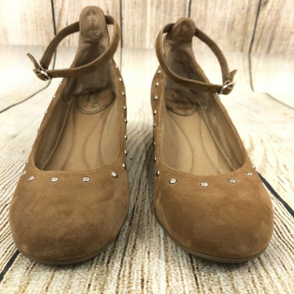 Montana Artisan Crafted Block Heels Sz 6.5 Brown Suede Studs Ankle Strap Comfort - Picture 5 of 9